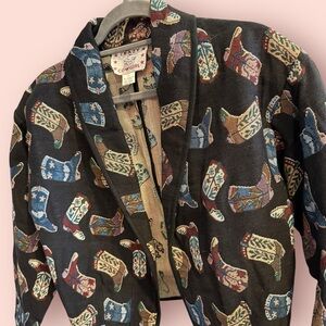 Vintage Crazy Cowgirl Cowboy Boot Tapestry Jacket